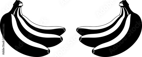 Banana bunch silhouette vector illustration set isolated on white background, tropical fruit icons, minimalist flat food design for packaging, healthy nutrition branding concepts