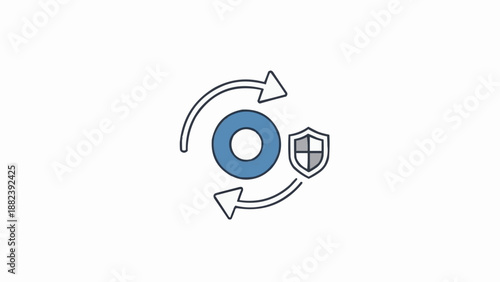 Blue Circle Shield Protection Security Icon.