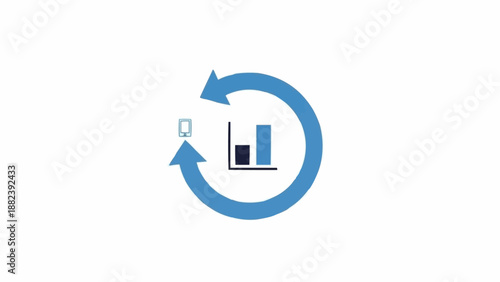 Blue Circular Arrows Graph Icon Symbol.
