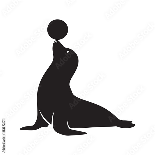 Seal Balancing Ball Silhouette Icon – Minimal Circus Animal Vector Illustration