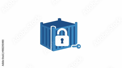 Blue Container with Lock and Key.