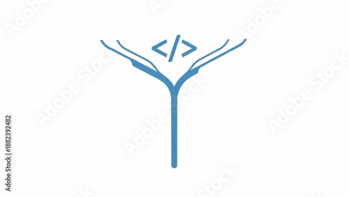 Blue Code Symbol on White Background.
