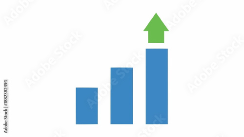 Blue Bars with Green Arrow Upward Trend.