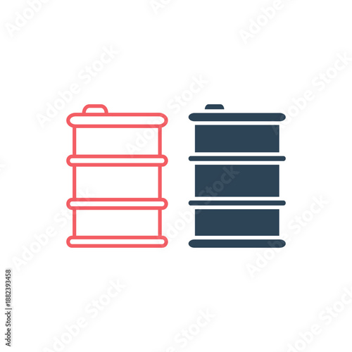 Oil drum container barrel with sign flat vector icons set for apps and websites
