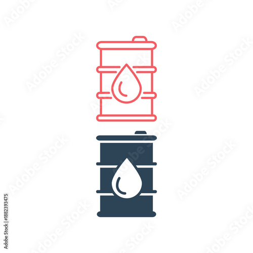Oil drum container barrel with sign flat vector icons set for apps and websites