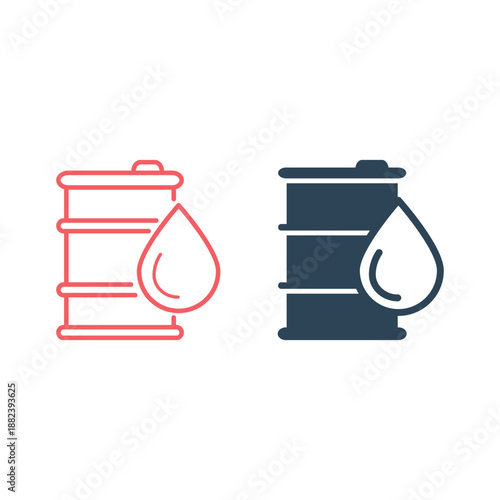 Oil drum container barrel with sign flat vector icons set for apps and websites