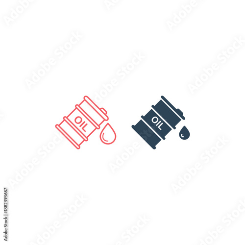 Oil drum container barrel with sign flat vector icons set for apps and websites