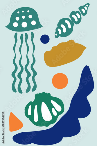 sea theme wall decoration. Hand drawn Wall Decoration elements seamless pattern. vectors illustration. Vector illustration. Seamless wall decoration pattern with cartoon. colors. full colors. pictures