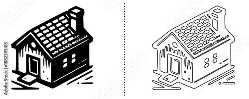 House building icon symbolizing home, real estate and residential property concept, modern housing vector illustration for rent, sale and mortgage, solid and outline style isolated on white background