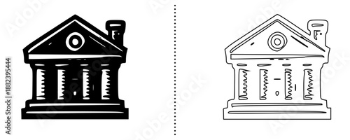 Secure bank building icon symbolizing finance, savings and financial institution trust, classical banking architecture with security concept vector, solid and outline style isolated on white backgroun