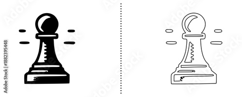 Chess pawn piece icon symbolizing strategy, growth and first move concept, board game vector illustration for planning and progress, solid and outline style isolated on white background