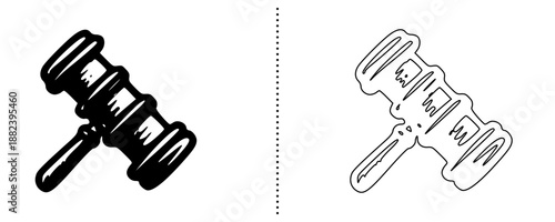 Judge gavel icon symbolizing law, justice and legal authority, courtroom and auction hammer vector illustration, legal decision concept, solid and outline style isolated on white background