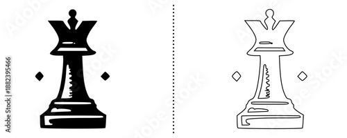 Chess king piece icon symbolizing leadership, power and strategy, royal board game vector illustration, authority and success concept, solid and outline style isolated on white background