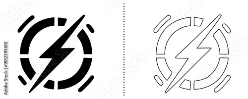 Energy power and electric performance icons showing lightning bolt, fast charge and high efficiency concept in solid and outline vector style for web, app and UI design