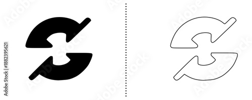 Refresh and synchronization icons showing reload process, update cycle and data sync concept with circular arrows in solid and outline vector style for web, app and UI design