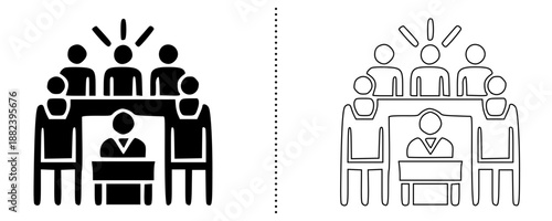 Team support discussion icon set in solid and outline style, help request and collaboration symbol vector illustration isolated on white background, modern minimal flat design for apps, UI, web 