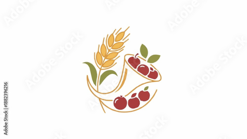 Cornucopia with Wheat and Berries Harvest Abundance Symbol.