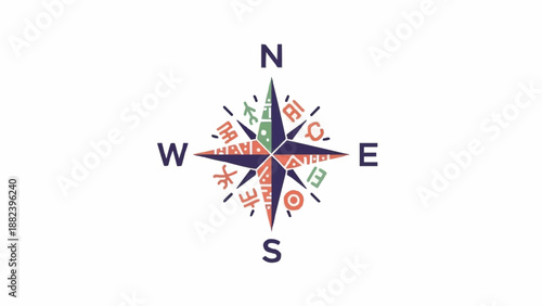 Colorful Navigation Compass with Directional Arrows.