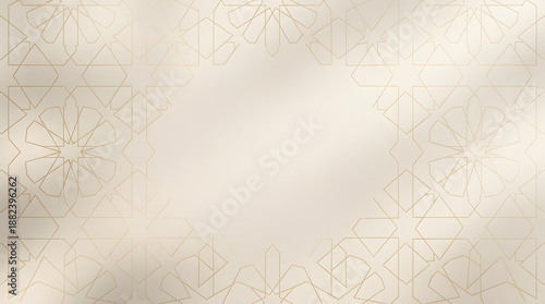 Minimal Islamic Ramadan background with soft beige tones, abstract geometric pattern, gentle lighting, calm spiritual mood, clean modern design, copy space, no text