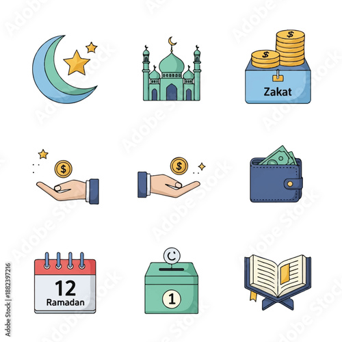Islamic Symbols and Charity Icons Set 3.