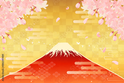 桜と赤富士のイラスト_横1