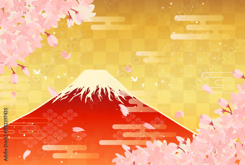 桜と赤富士のイラスト_横4