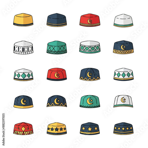 Collection of Various Muslim Prayer Caps.
