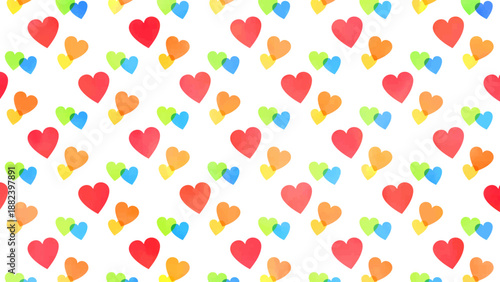 水彩風のカラフルなハートの背景イラスト