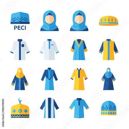 Collection of Islamic Clothing and Headwear Illustrations.