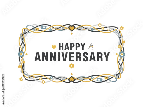 Happy Anniversary Celebration with Ornate Decorative Border and Festive Elements