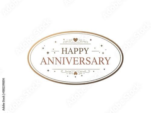 Happy Anniversary Decorative Oval Border with Sparkles and Hearts