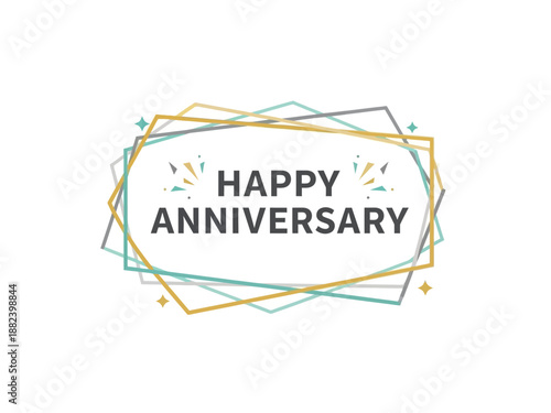 Happy Anniversary geometric shapes celebration banner with confetti and festive accents