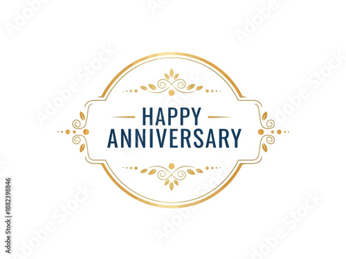 Happy Anniversary Decorative Vintage Emblem with Ornate Flourishes and Elegant Typography