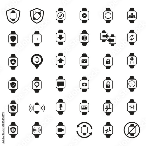 All in one smartwatch interface solid icon set