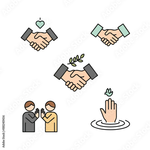 Handshake Illustrations Symbolizing Partnership and Agreement.