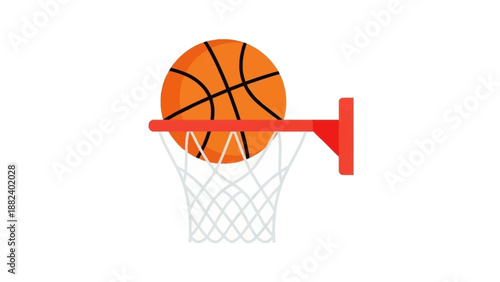 Basketball going through the hoop with NBA logo.