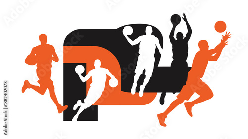 Dynamic Basketball Players in Action Silhouettes.