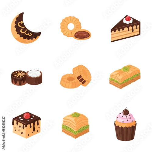 Assorted Sweet Desserts and Pastries Collection.