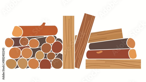 Stacks of wooden logs in various sizes and colors.