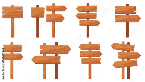 Collection of wooden directional signs pointing in various directions.