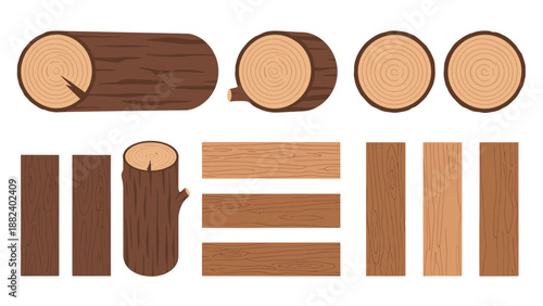 Assorted wooden logs and planks in various shapes and sizes.