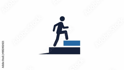 Person stepping up on blue block.