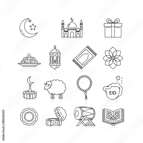 Islamic Symbols and Icons Collection Line Art.