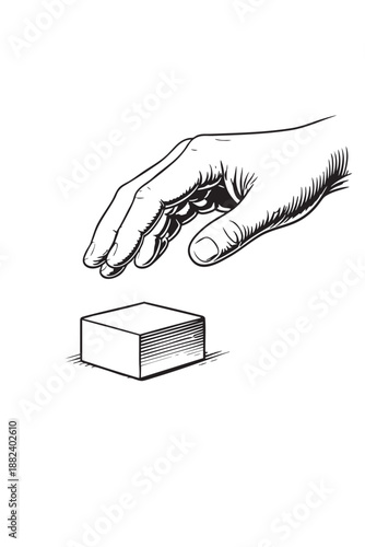 Hand hovering above block anticipation hesitation concept