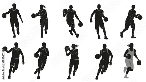 Collection of Basketball Players in Action Silhouettes.