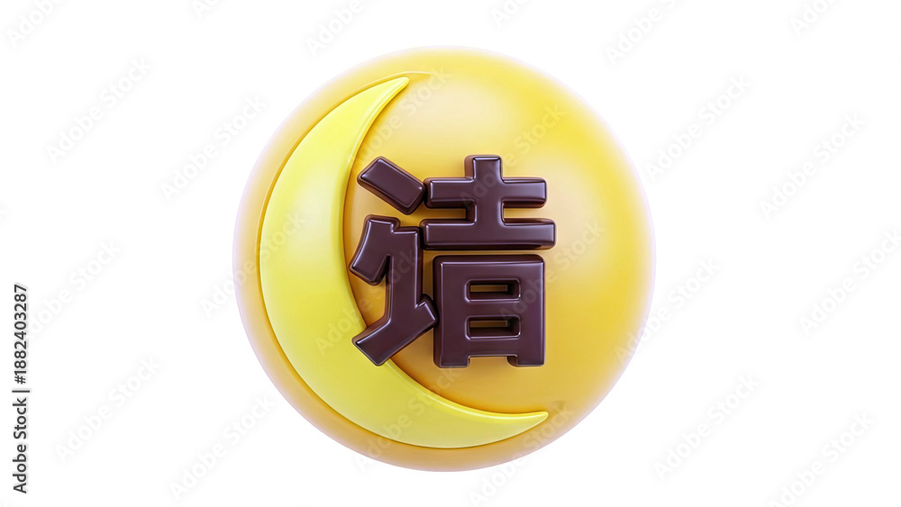 Obraz premium 3D Chinese Character & Crescent Moon Icon