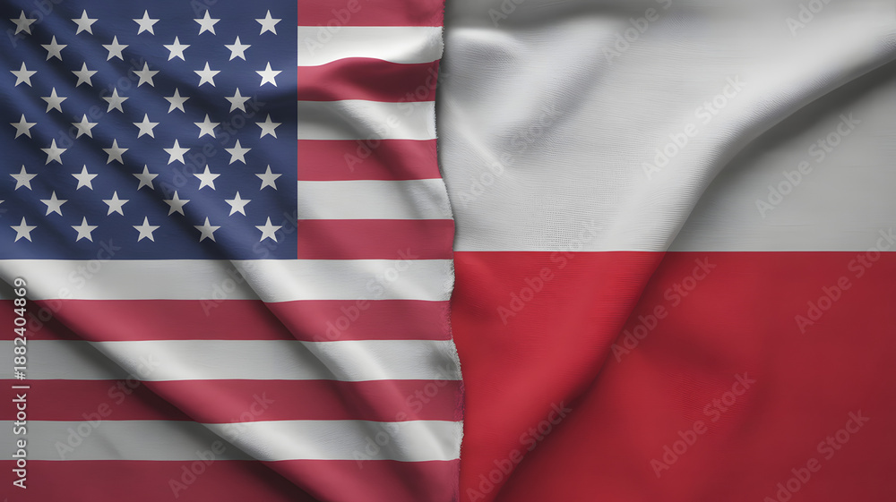 Obraz premium Dynamic US and Polish flags intertwined, symbolizing strong alliance and international partnership, perfect for global business and diplomacy