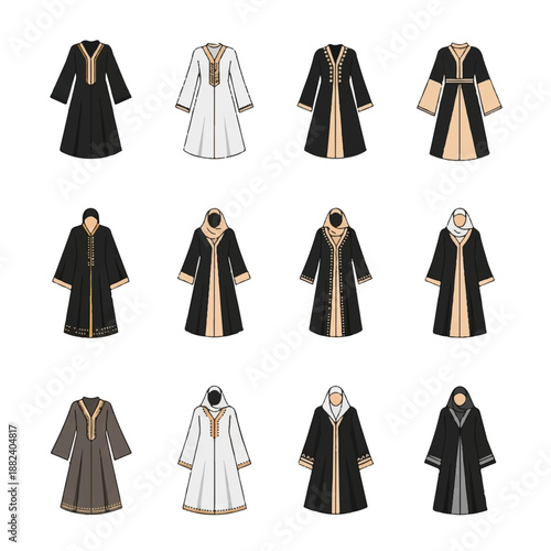 Collection of Traditional Islamic Robes and Clothing.