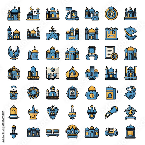Collection of Various Blue and Gold Icons.