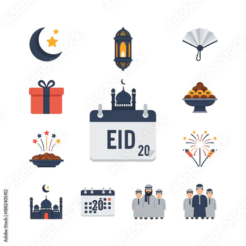 Eid Mubarak Greeting Card Elements Collection.